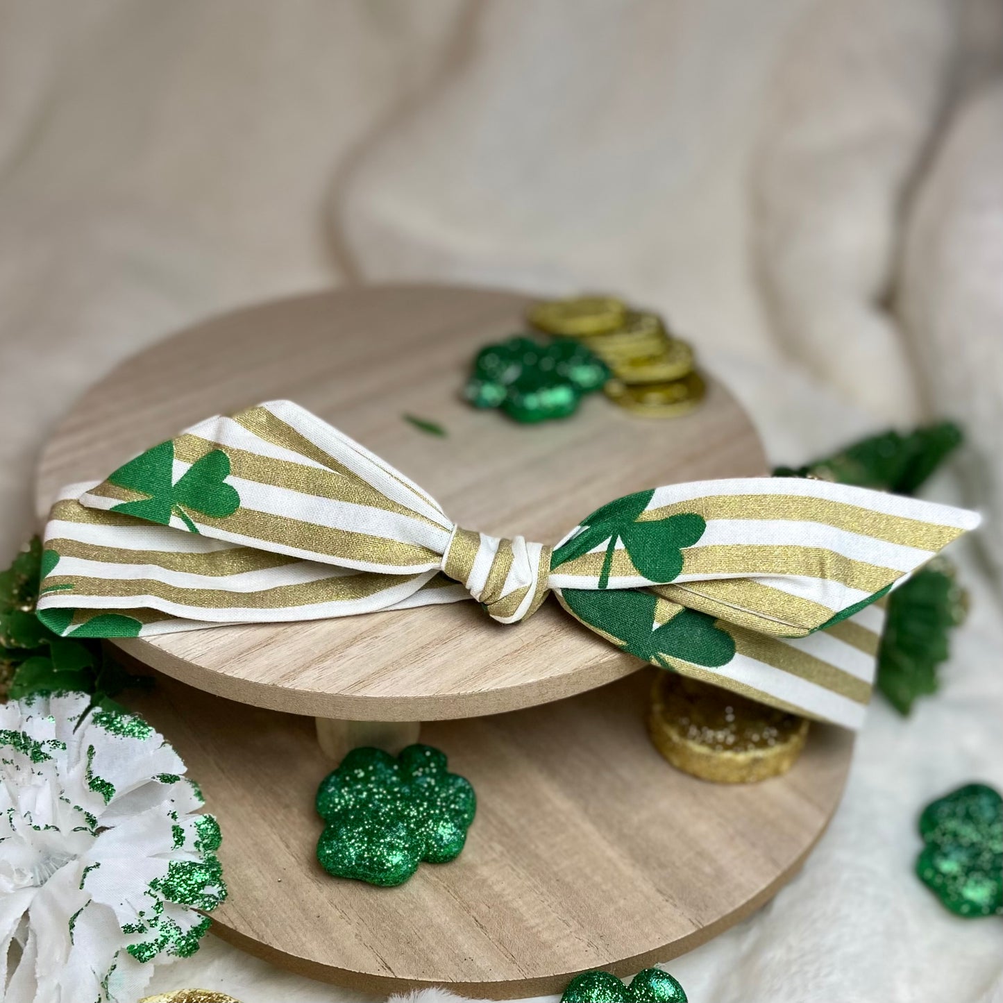 Lucky Stripes St. Patrick's day human top-knot headband