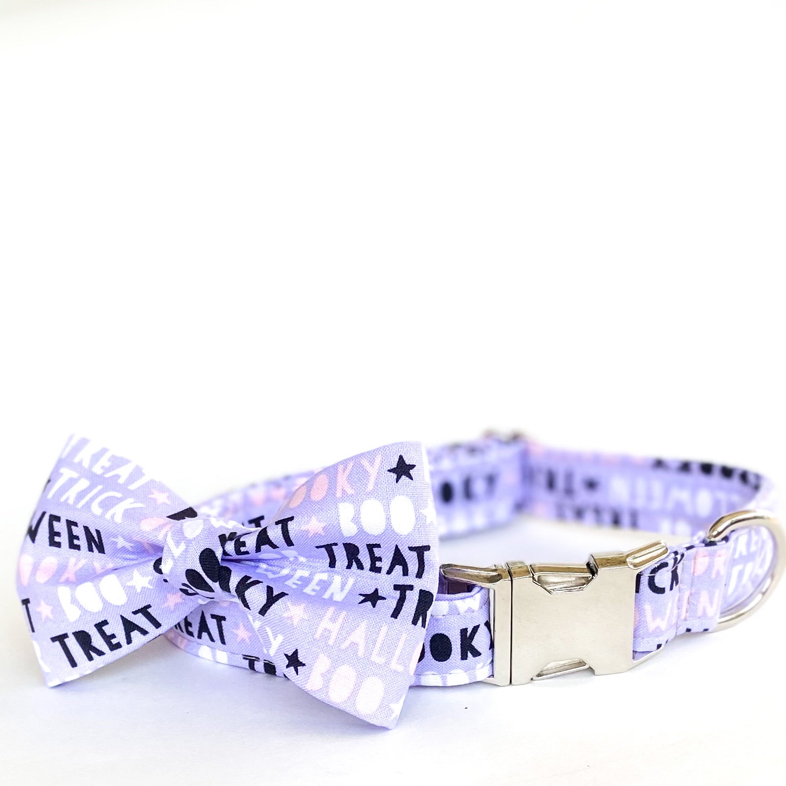 Trick or Sweet! dog collar with silver buckle