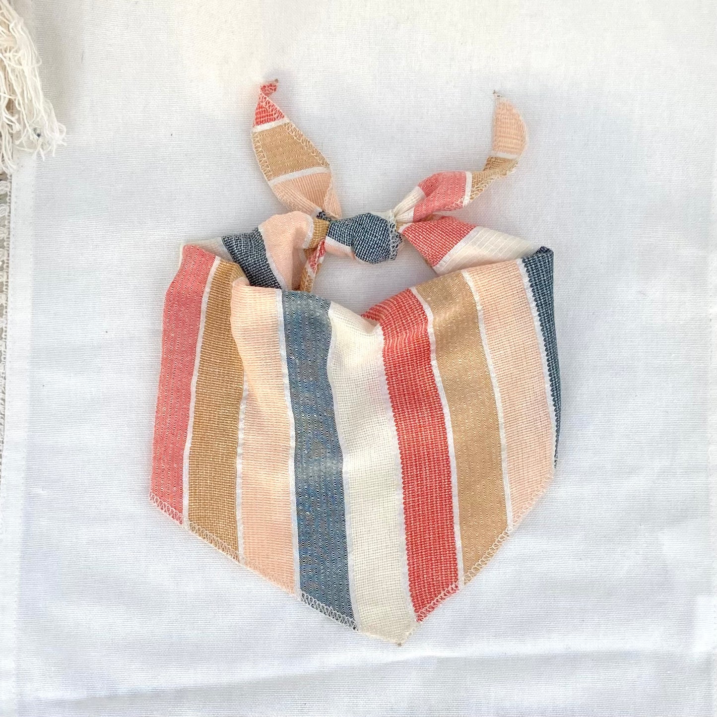 Peach and indigo stripes fall dog bandana pet accessory