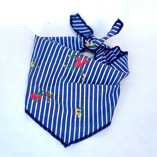 Blue striped red and yellow floral dog bandana