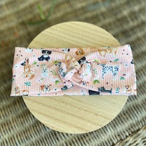 Pretty in pink floral dogs ribbed stretch twisted headband adult one size