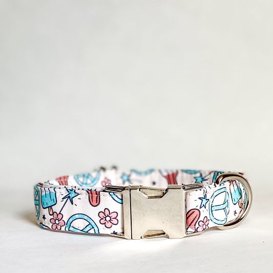 Handmade dog collar Peace and Liberty summer favorites