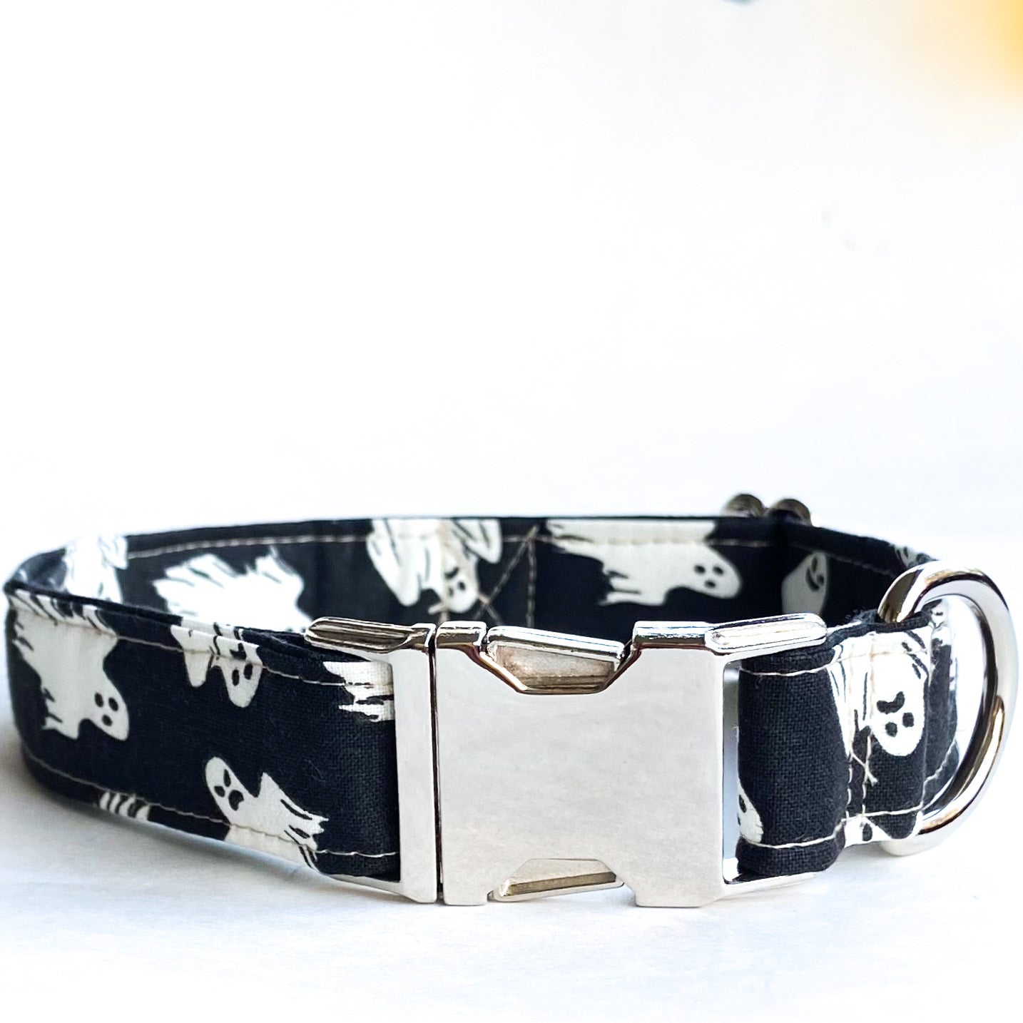 hey, Boo black glow in the dark dog collar with silver buckle