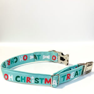 Oh Christmas Treat dog collar with silver metal buckle
