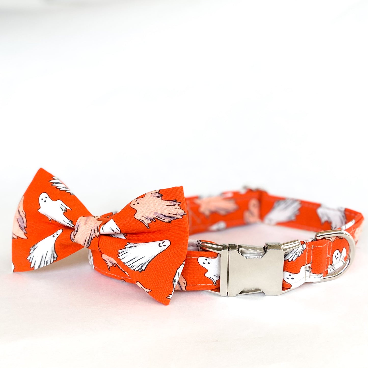 hey, Boo orange glow in the dark dog collar with silver buckle